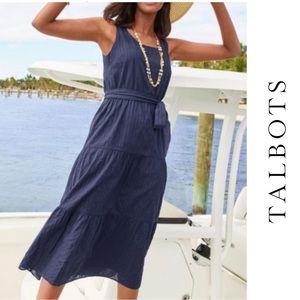 Talbots Tiered Sleeveless Midi Dress in Navy Color. Like New!